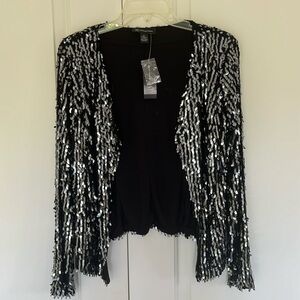 NWT Shiny Silver pallets on Black Cardigan S